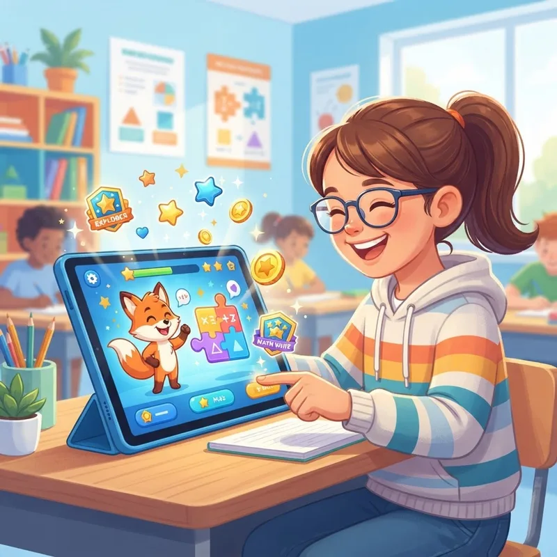 Engaged student interacting with a gamified learning app