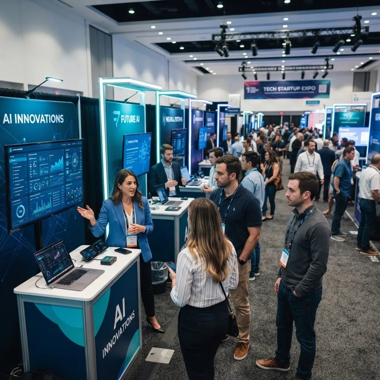 Startup showcase booths at the Cannes AI festival