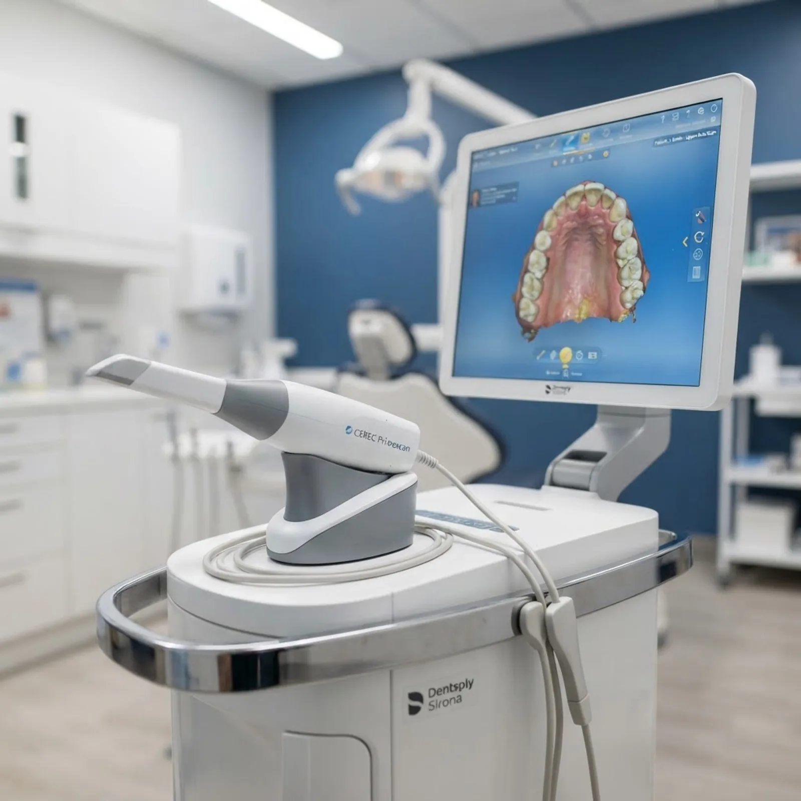 CEREC Primescan scanner on a modern dental cart