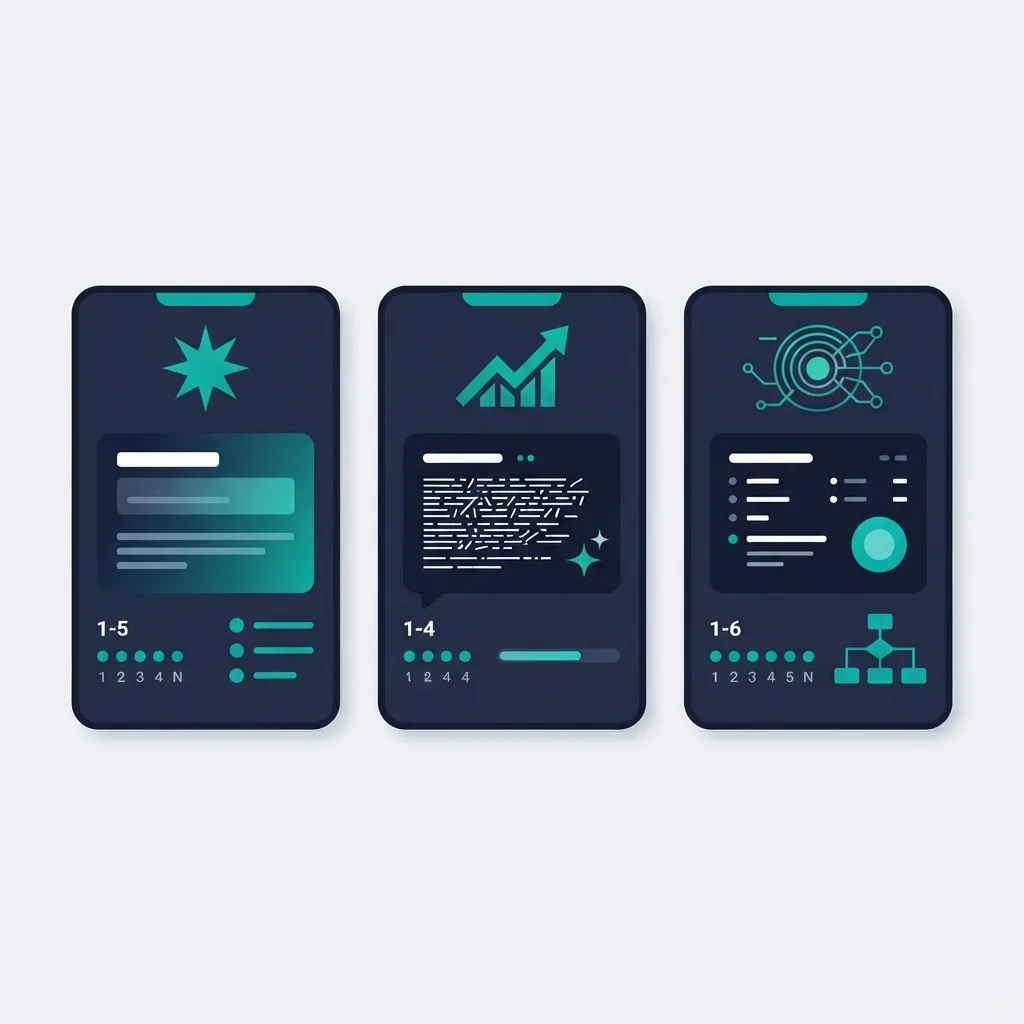 Three abstract AI assistant interface cards showing answer blocks with citation markers