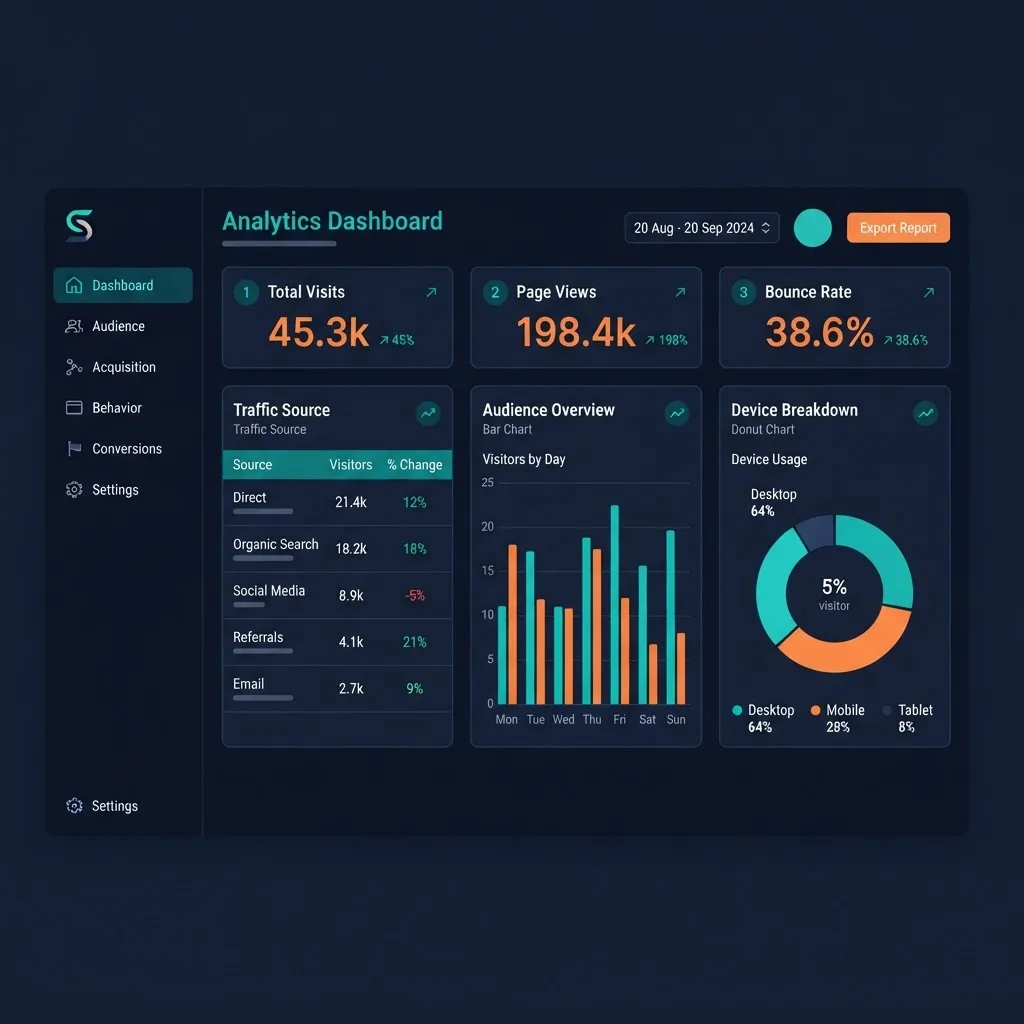 Analytics dashboard showing referral traffic sources