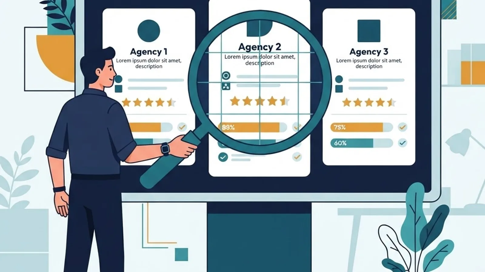 Comparing website development agency options on screen