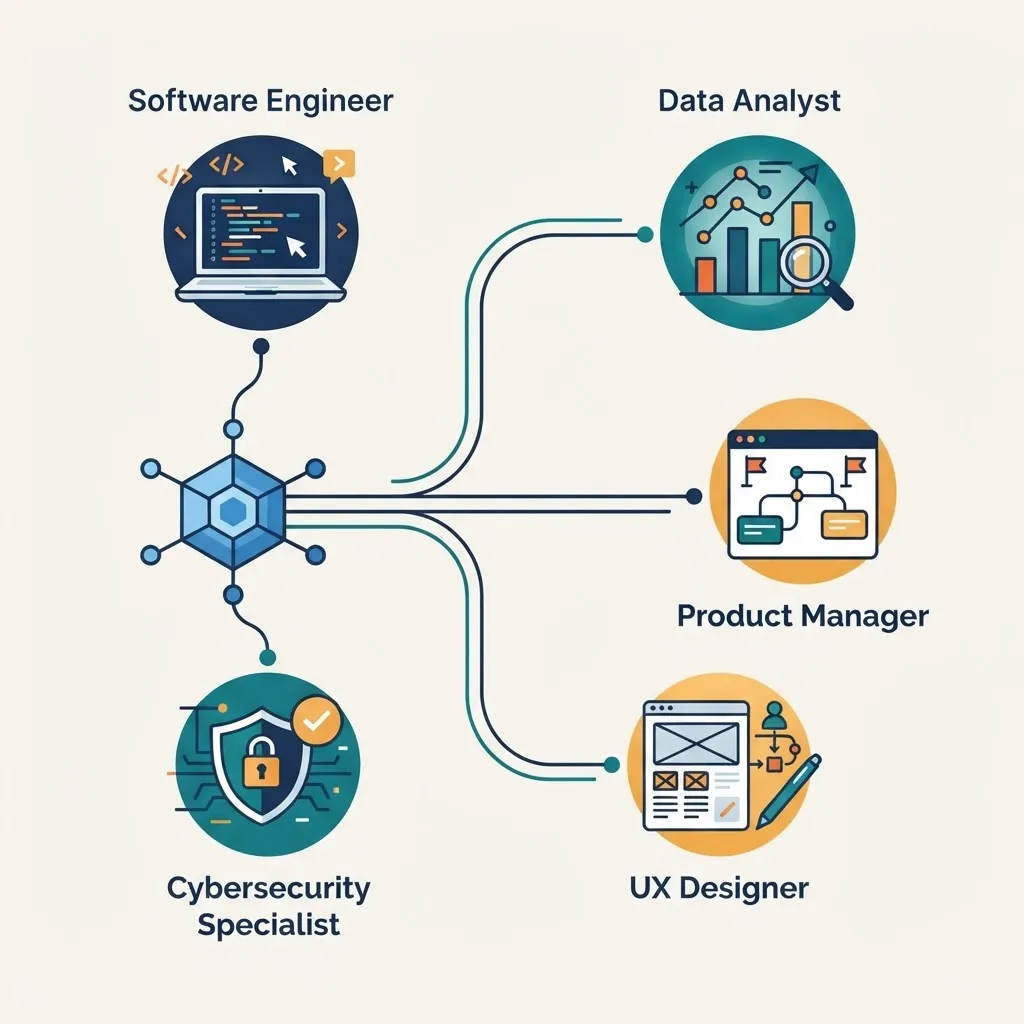 Illustration of branching computer science career paths
