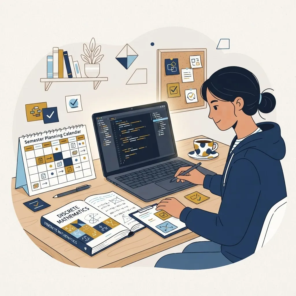 Illustration of a computer science student planning semesters