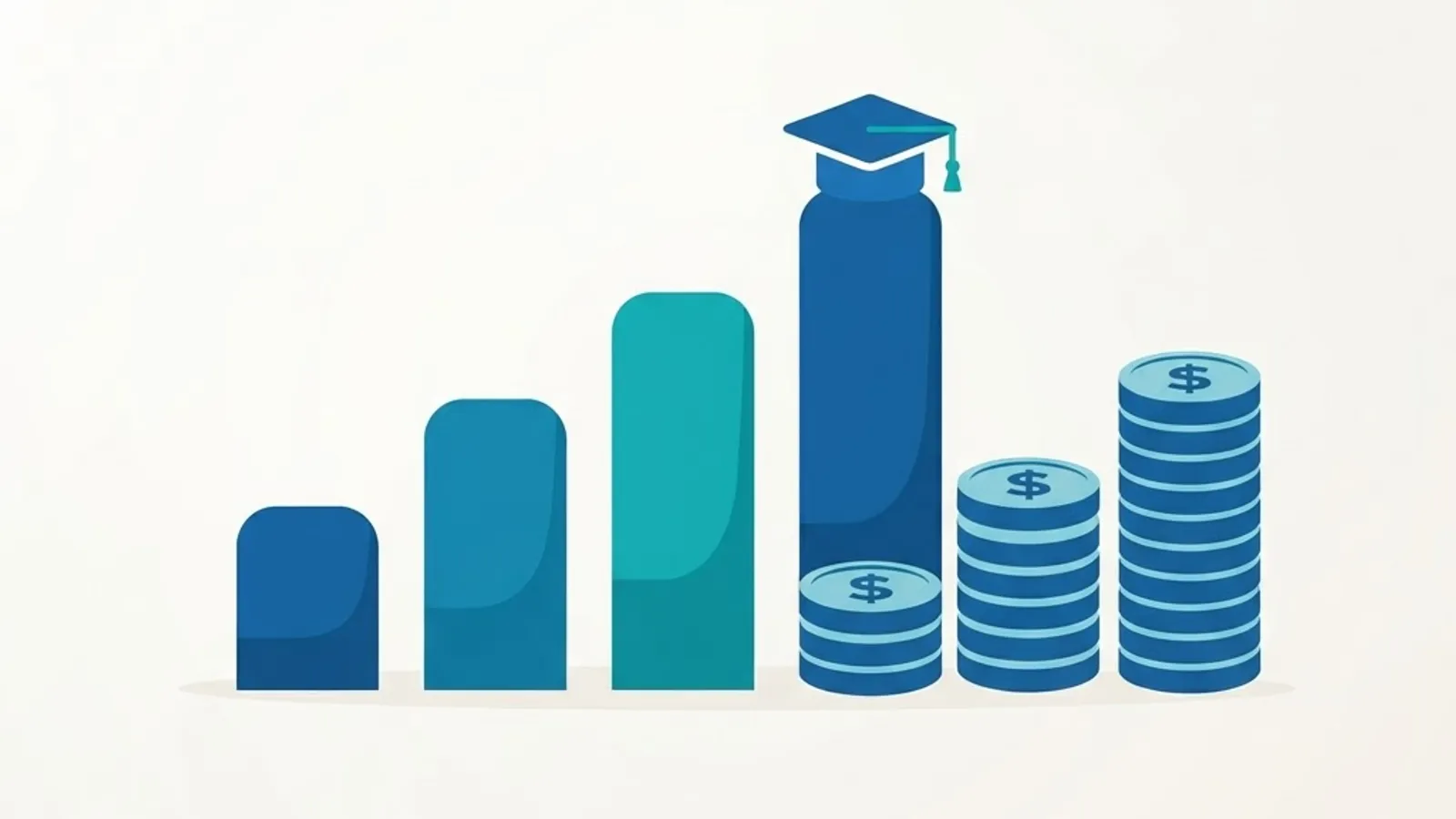 Abstract bar chart with coin stacks representing teacher salary comparison