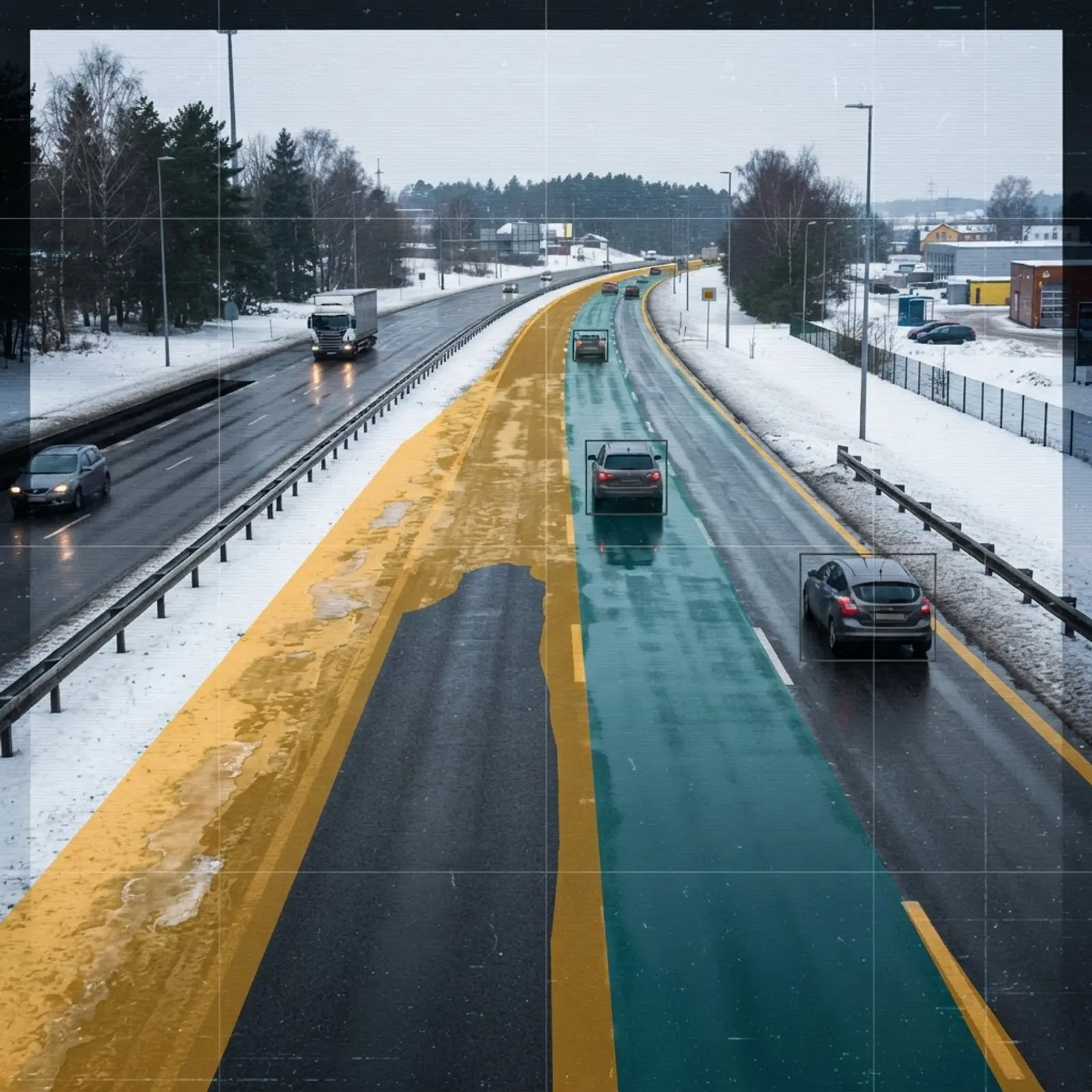 Computer vision segmentation analyzing wet and icy road surface conditions
