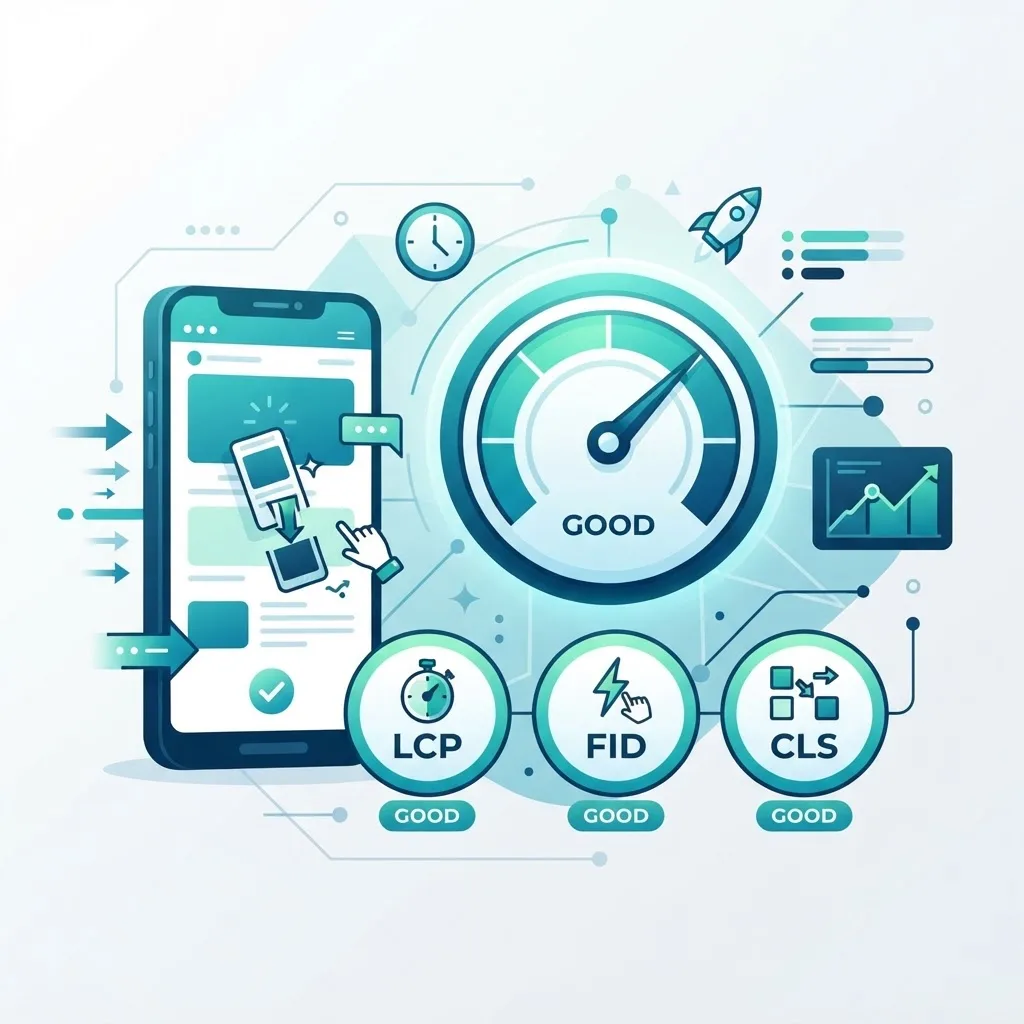Core Web Vitals performance speedometer and loading icons