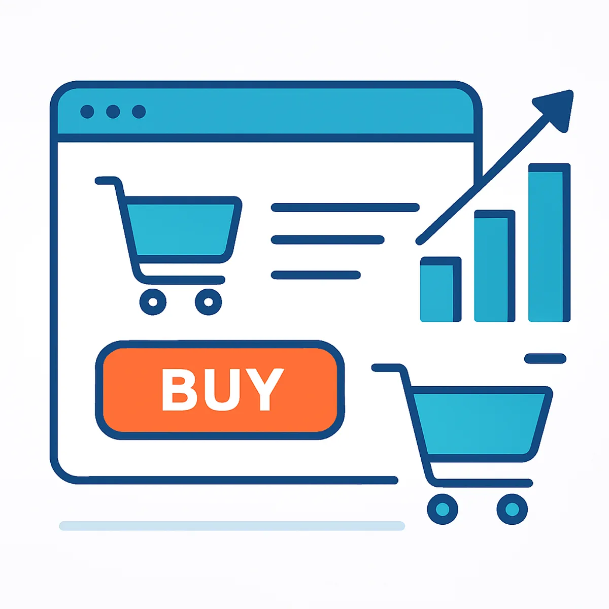E-commerce checkout with a strong action button and rising sales chart