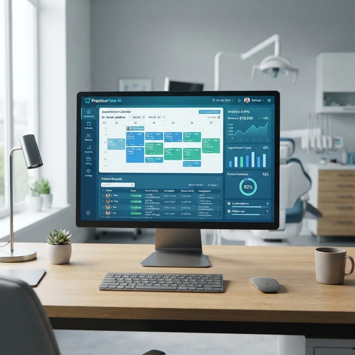 AI dental practice automation dashboard with scheduling and analytics
