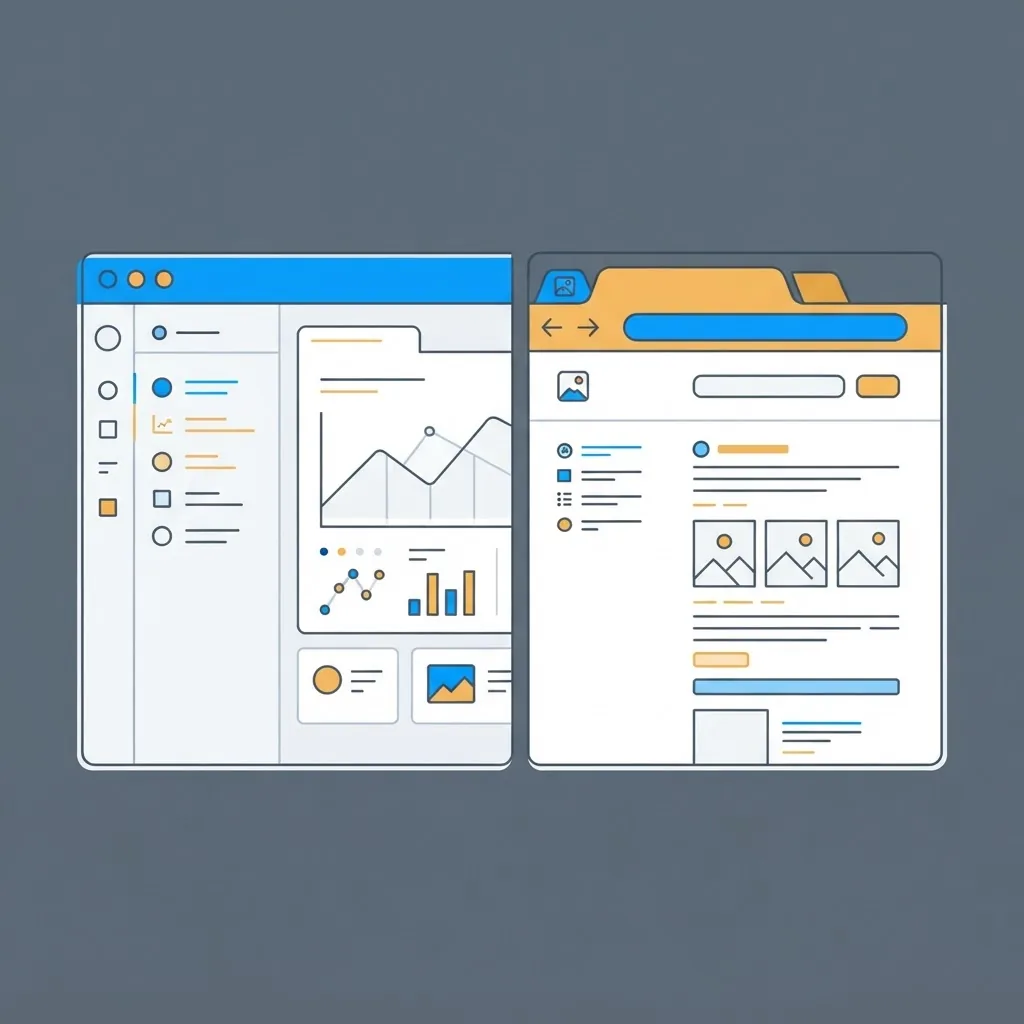 Comparison of native desktop application window and browser-based web application