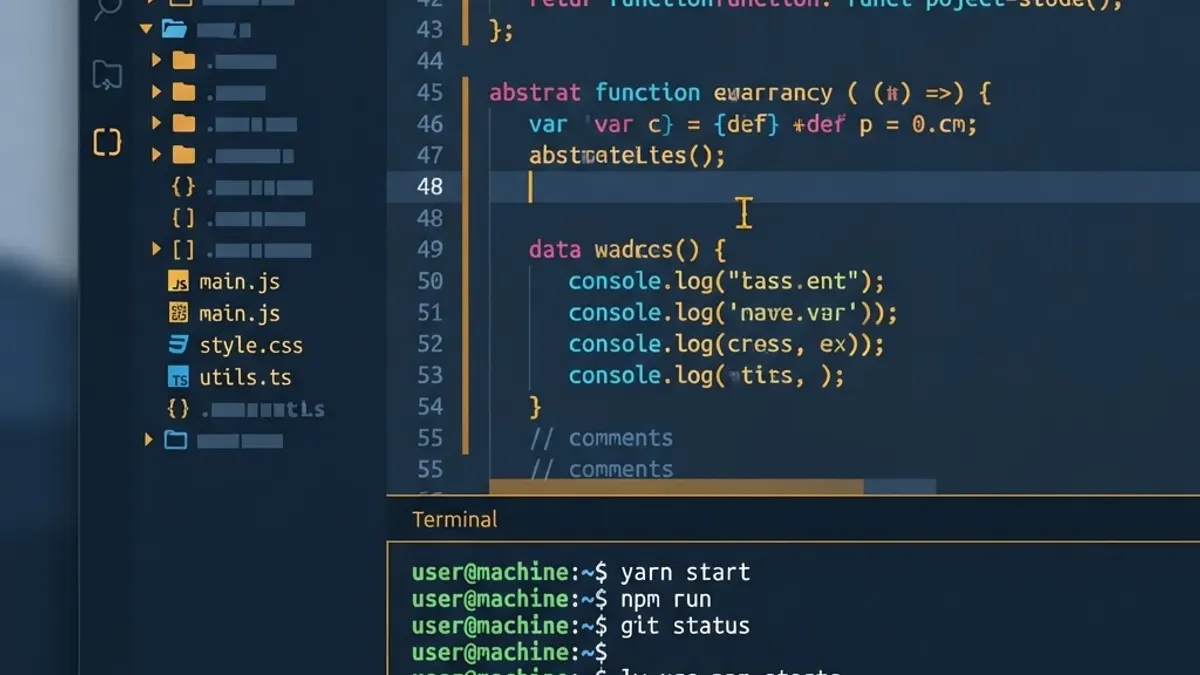 Code editor with syntax highlighted code and terminal