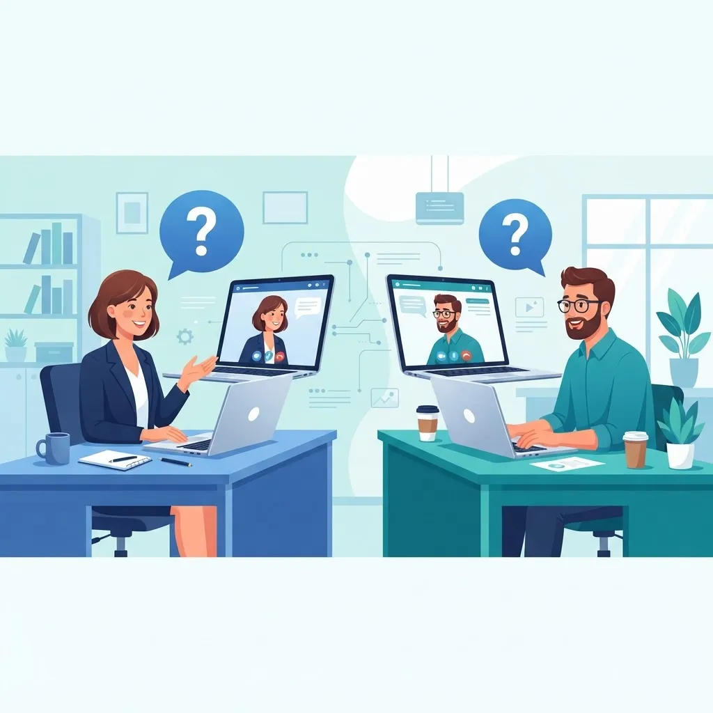 Video call interview between a business owner and an agency representative