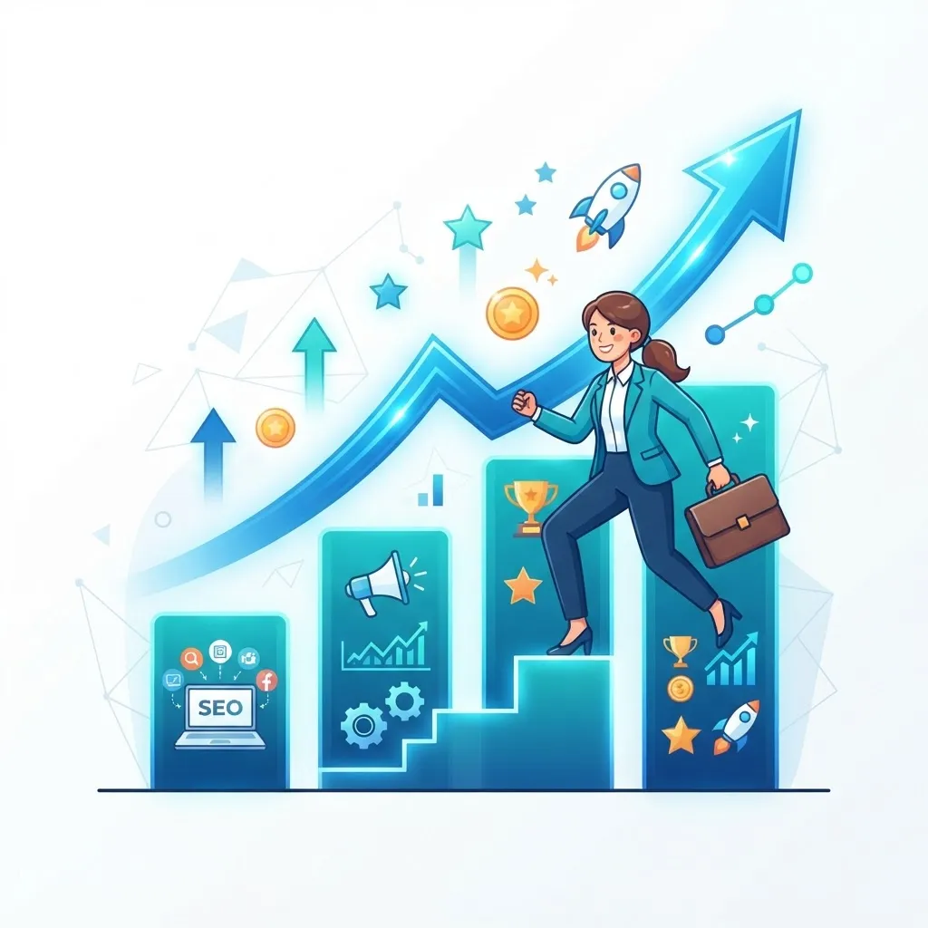 Digital marketing career growth chart rising upward