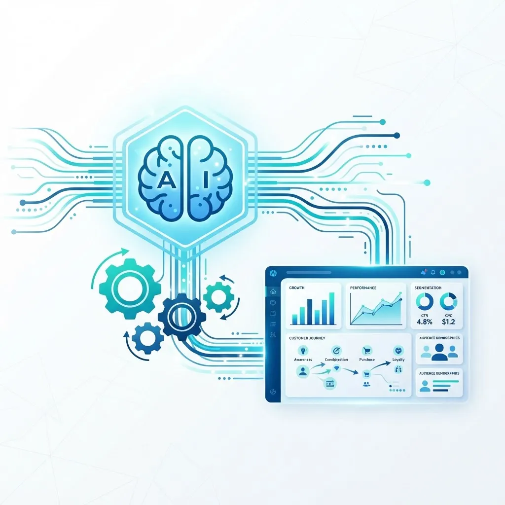 Future of digital marketing with AI and automation icons