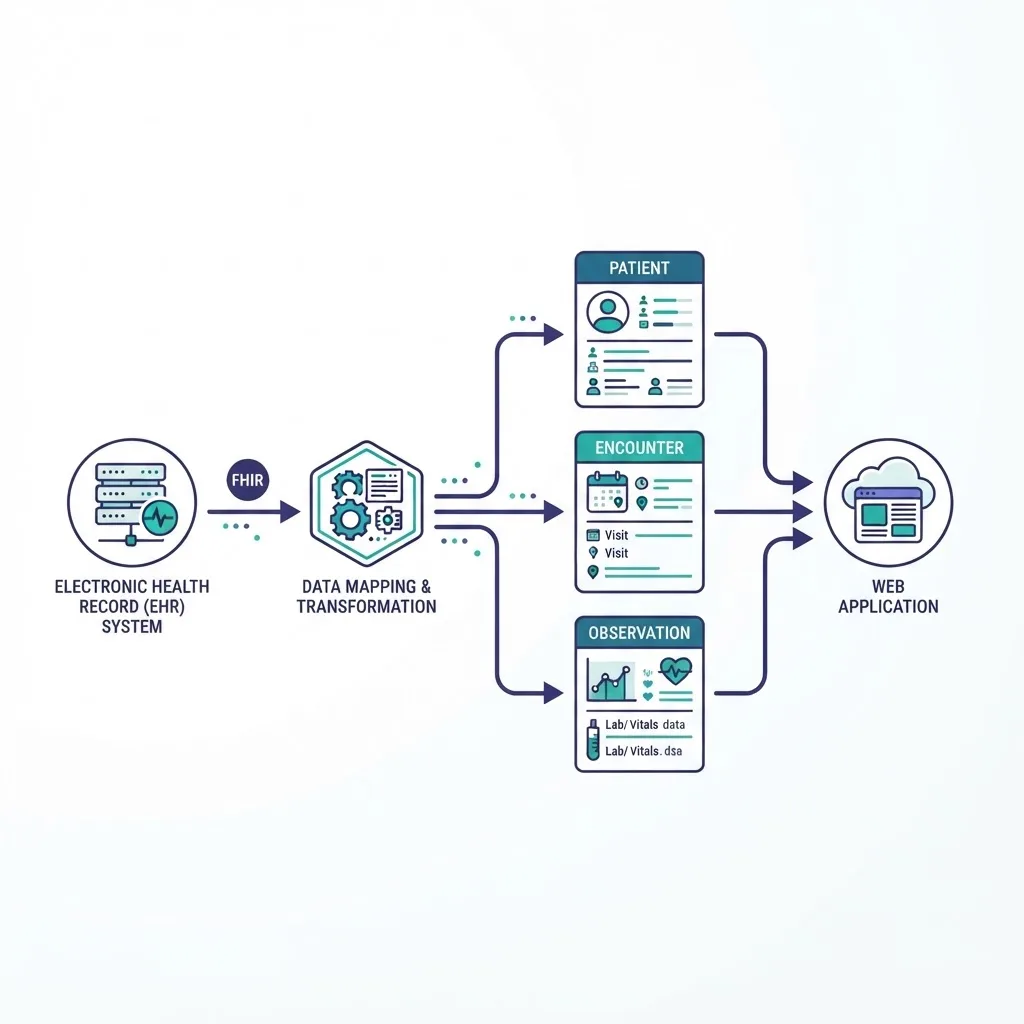 Clinical data exchange workflow between EHR systems and a web application