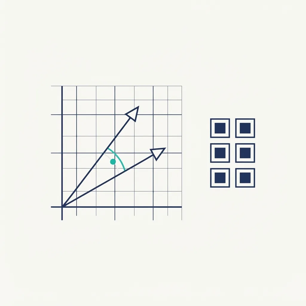 Vector diagram showing arrows, an angle between them, and a matrix grid