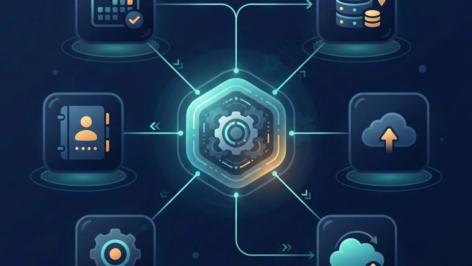 Integration hub connecting CRM, calendar, and cloud systems