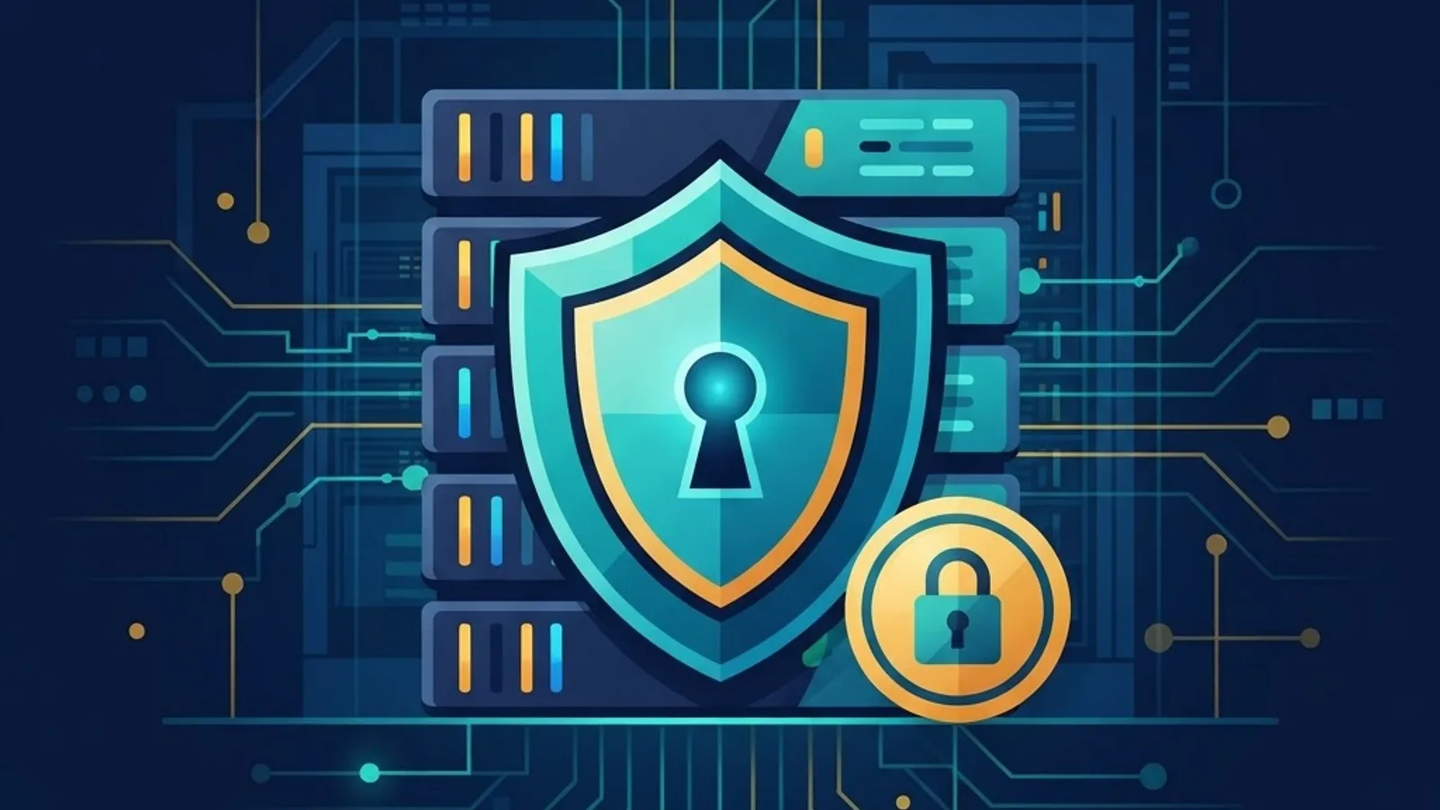 Security and compliance controls with shield and lock icons