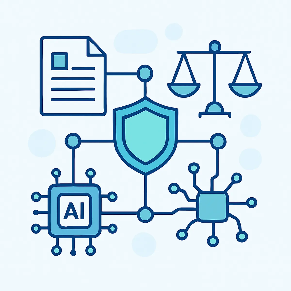 Federal AI policy framework illustration with shield and chip icons