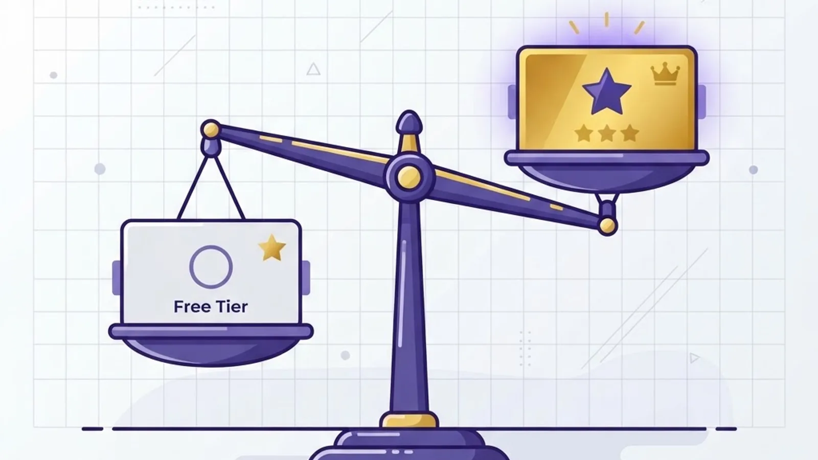 Balance scale comparing free tier and premium tier AI plans