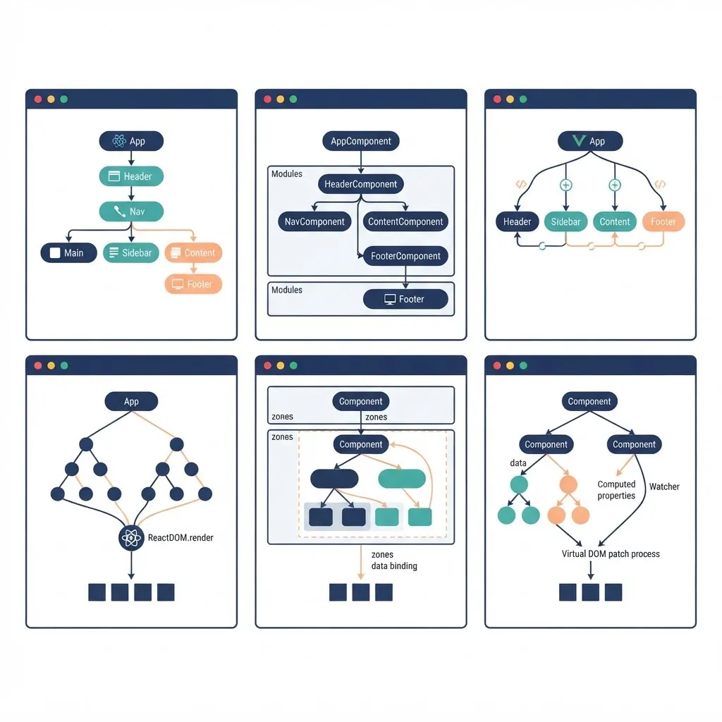Comparison of frontend frameworks and component rendering