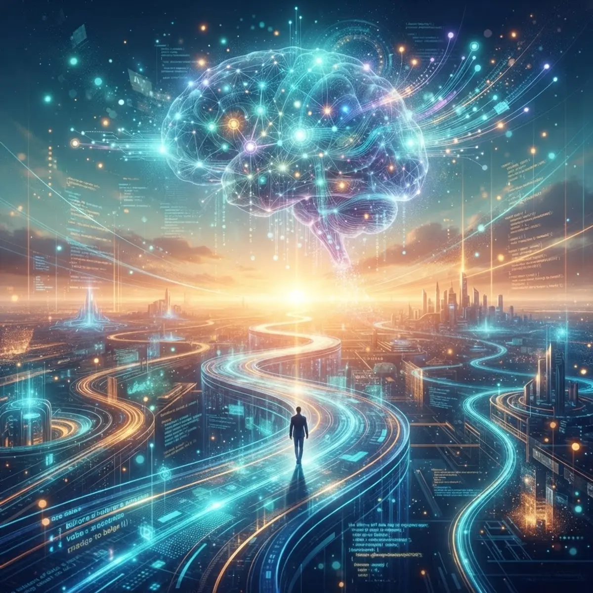 Pathway leading toward a bright horizon representing the future of AI