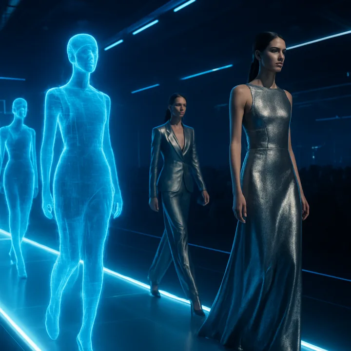 Futuristic vision blending physical and digital fashion runways