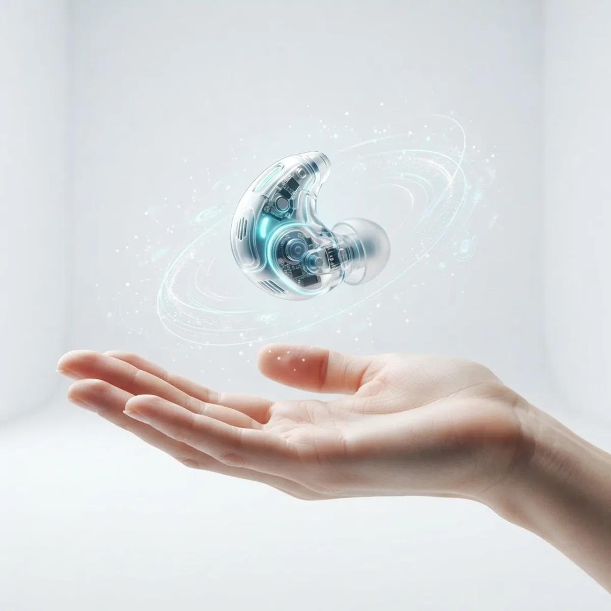 Concept rendering of a miniature translucent ear worn device