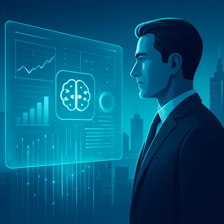 Future of AI in private equity with investor reviewing AI-driven insights