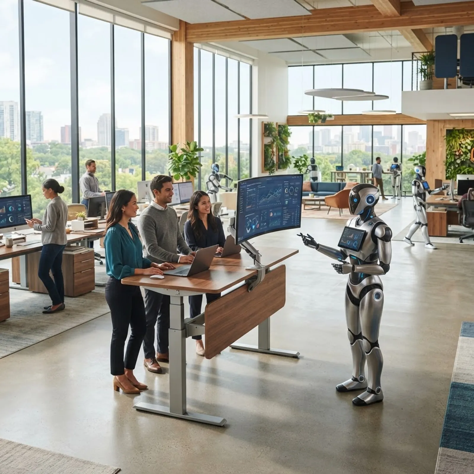 Future workplace with humans and robots working as a team