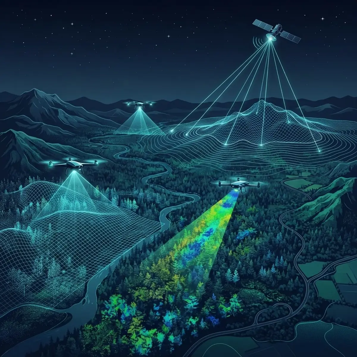 Remote sensing technology scanning terrain