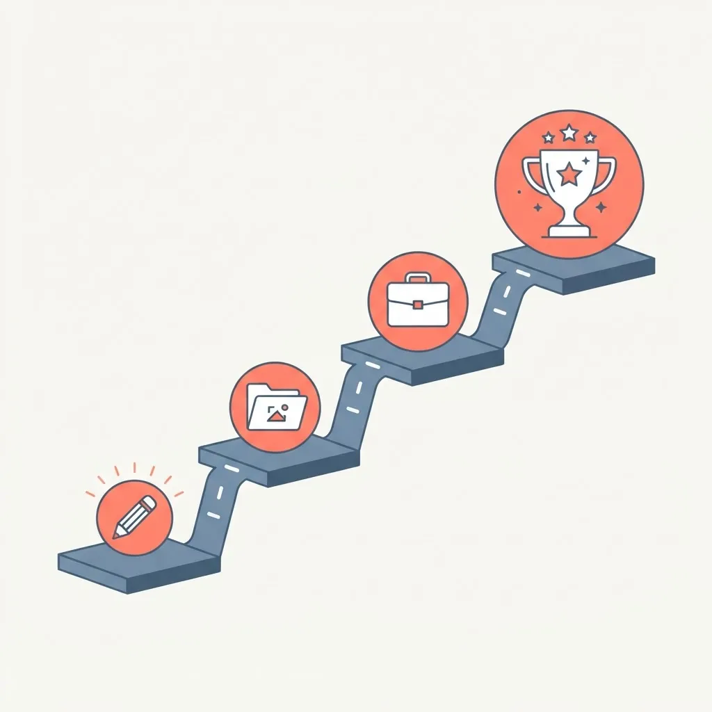Graphic design career growth timeline from beginner to senior