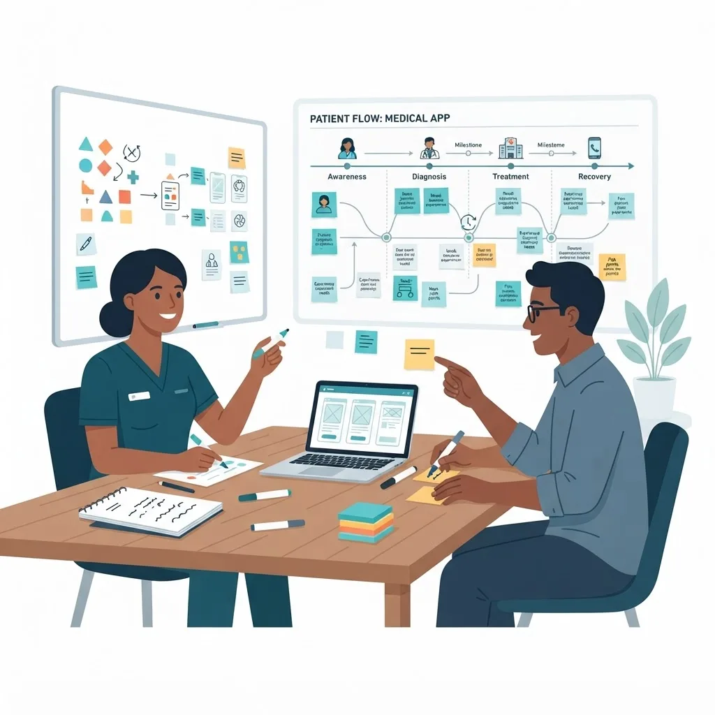 Clinicians and designers mapping a patient journey during discovery research