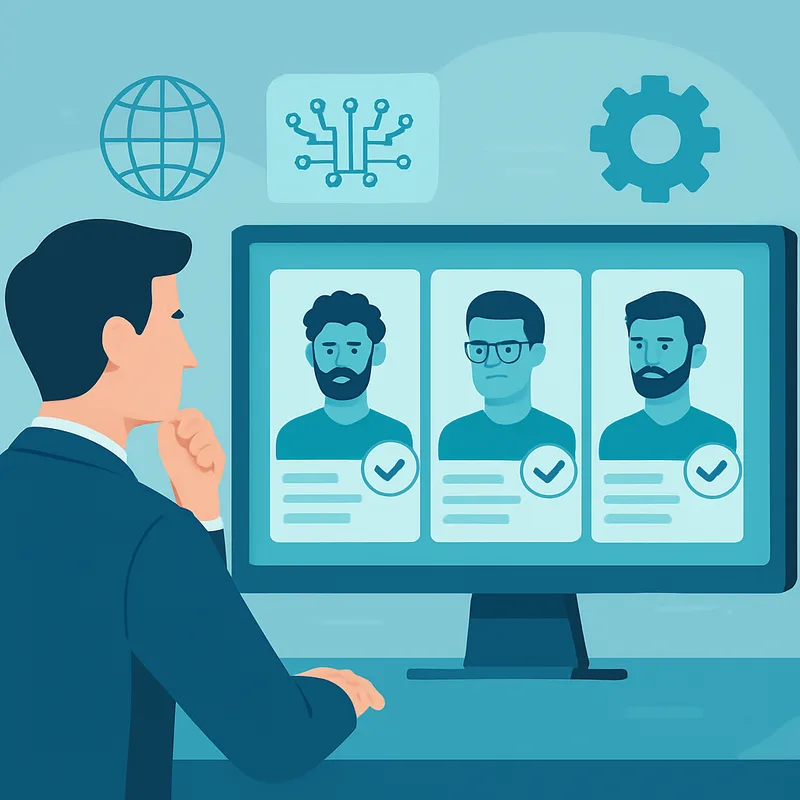 Manager reviewing offshore AI developer candidate profiles