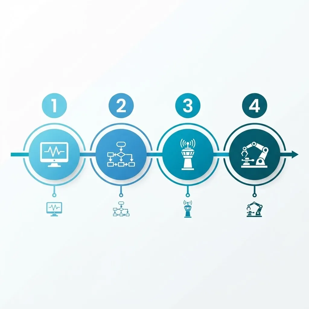Four stage RPA automation workflow diagram