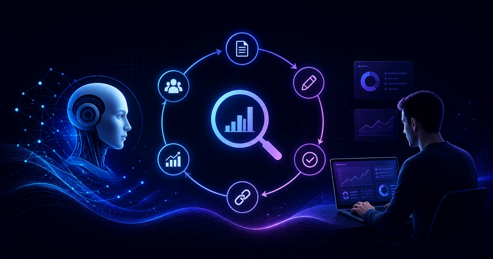 Hybrid AI and human SEO workflow diagram