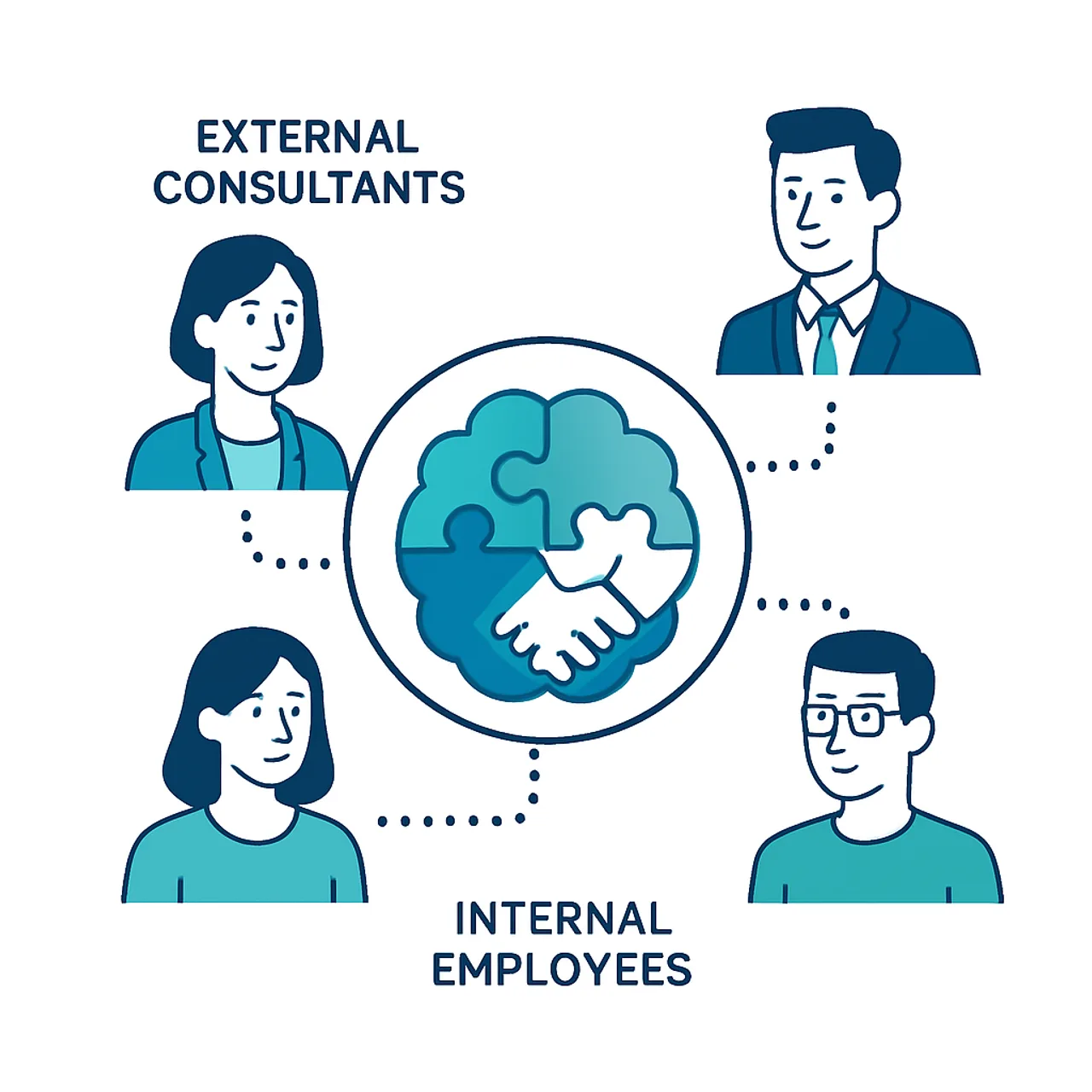 Hybrid AI team model connecting consultants and staff