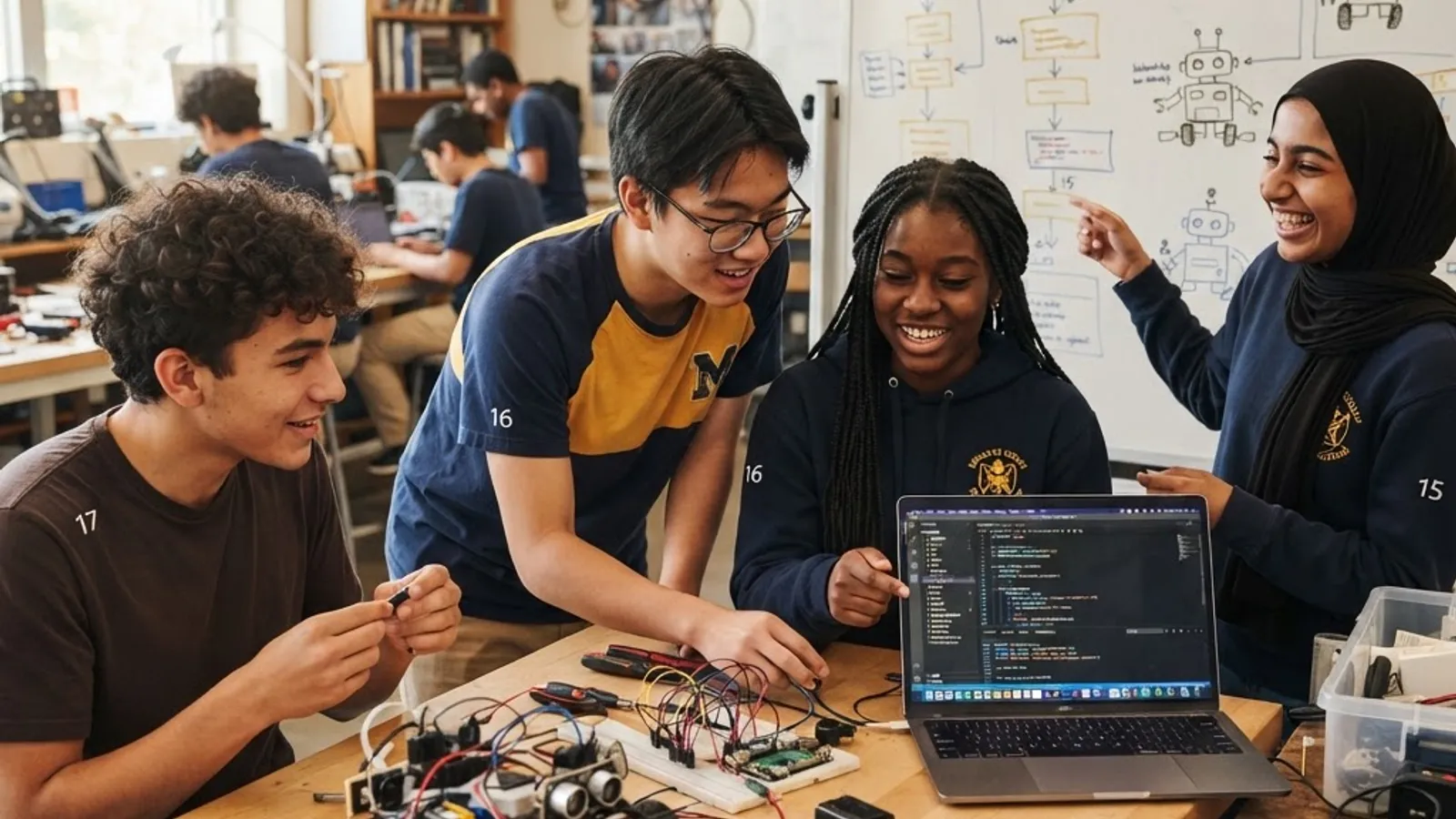 ILTexas honor society students building a robotics and coding project together