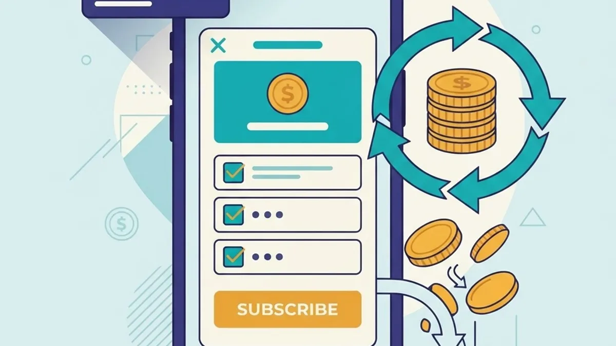 Paywall, subscription cycle and in-app purchase revenue illustration