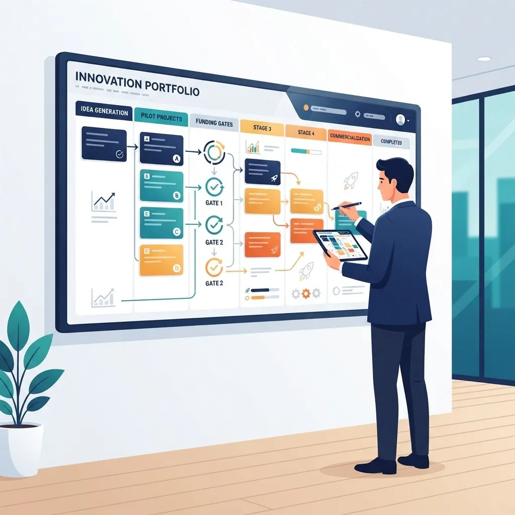 Innovation portfolio dashboard with staged pilot projects