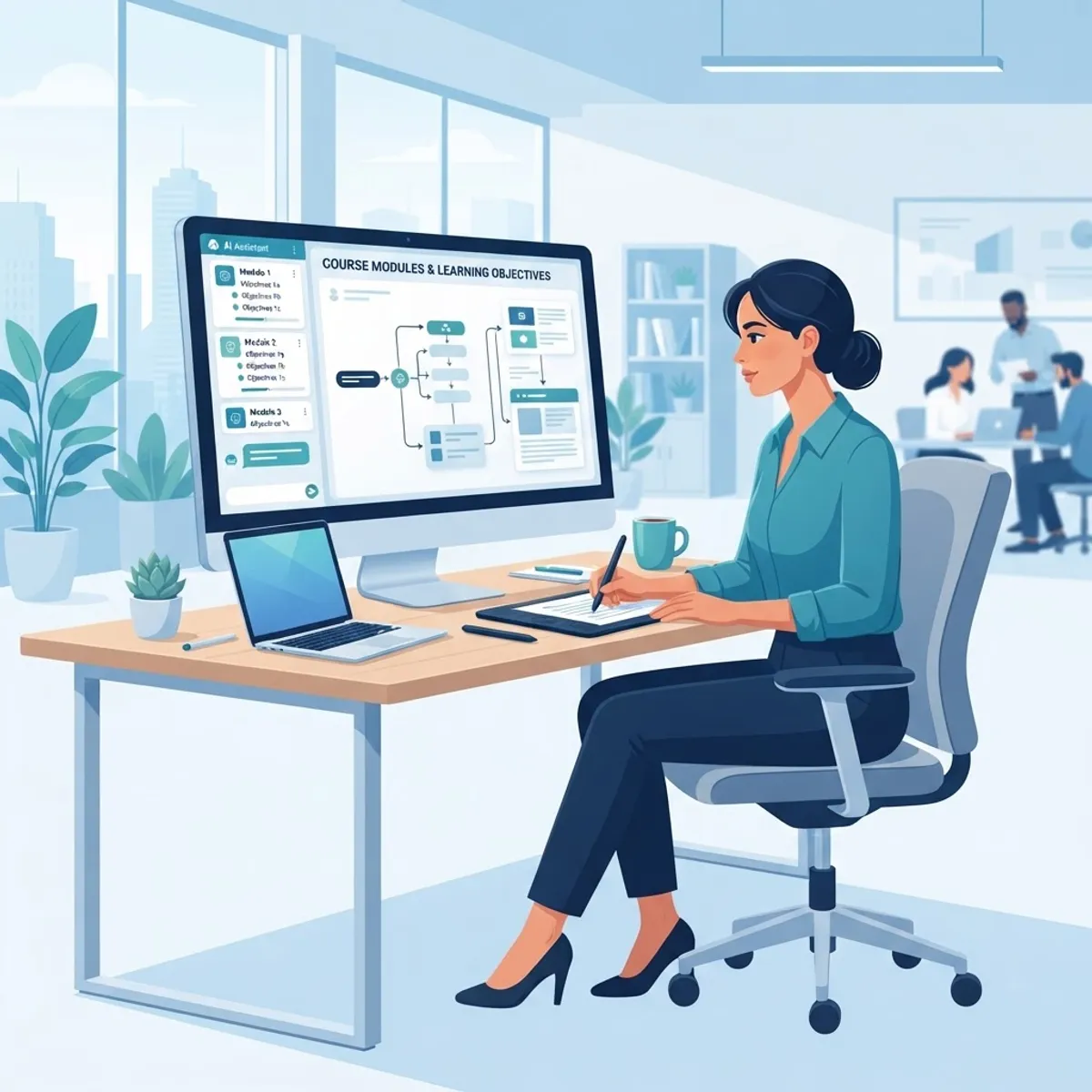 Instructional designer working with an AI assistant on course modules
