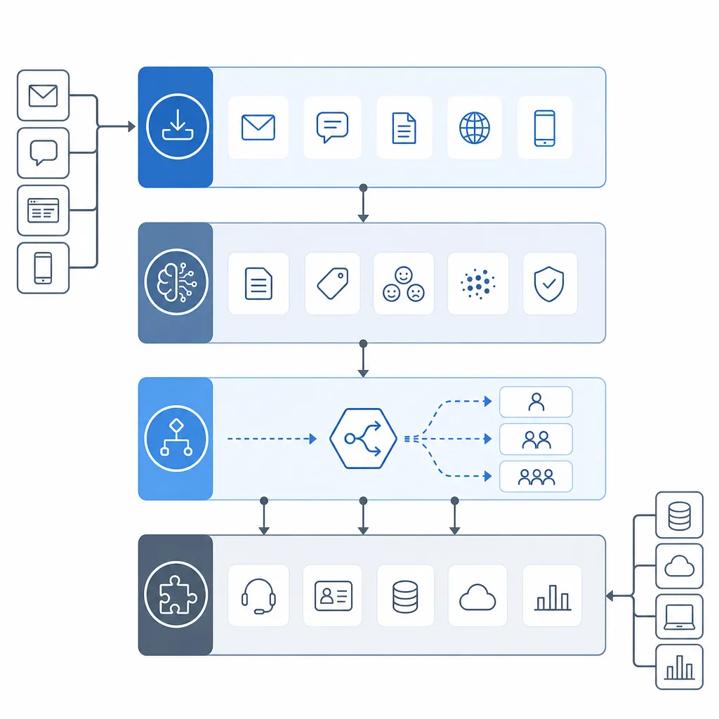 Intake orchestration architecture diagram showing layered system components