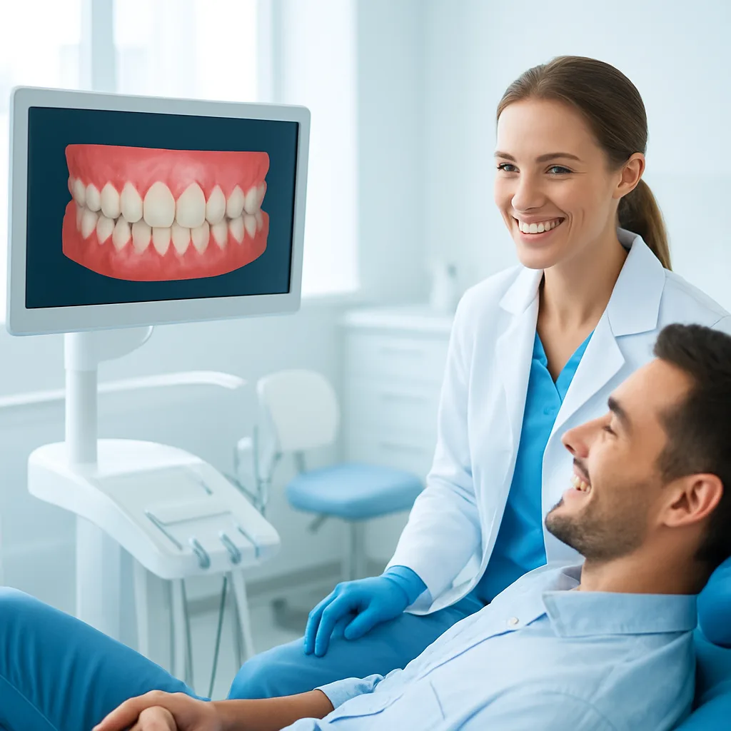 Patient viewing their 3D smile scan with a dentist