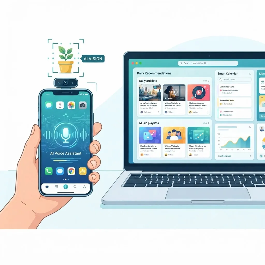 Everyday AI tools shown across phone and laptop devices