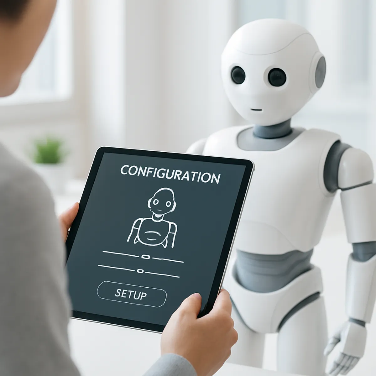 Person configuring the Kai AI robot during setup