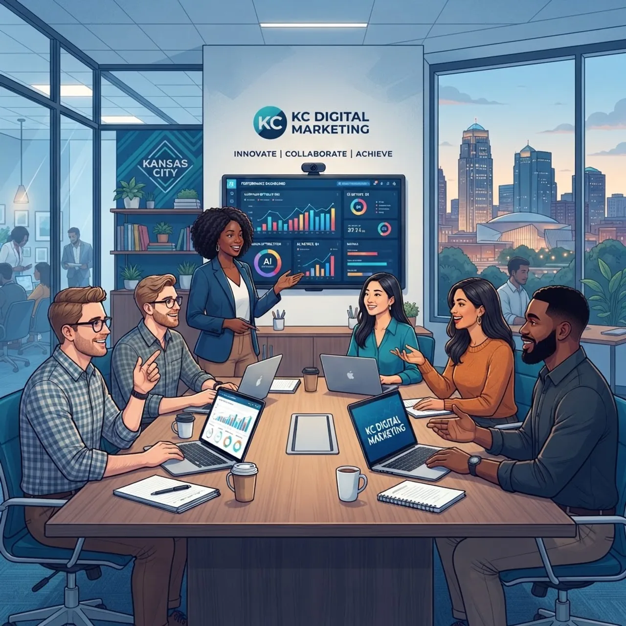 Kansas City AI marketing team collaborating in a modern office