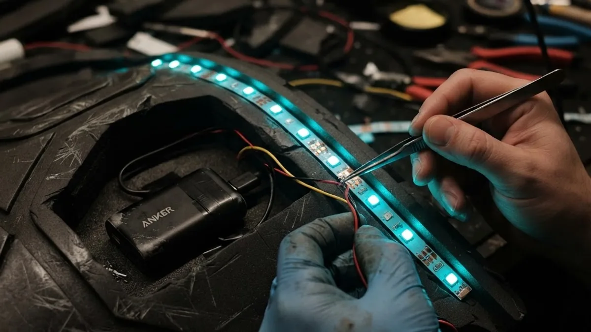 LED circuit lighting installed inside an AI costume panel