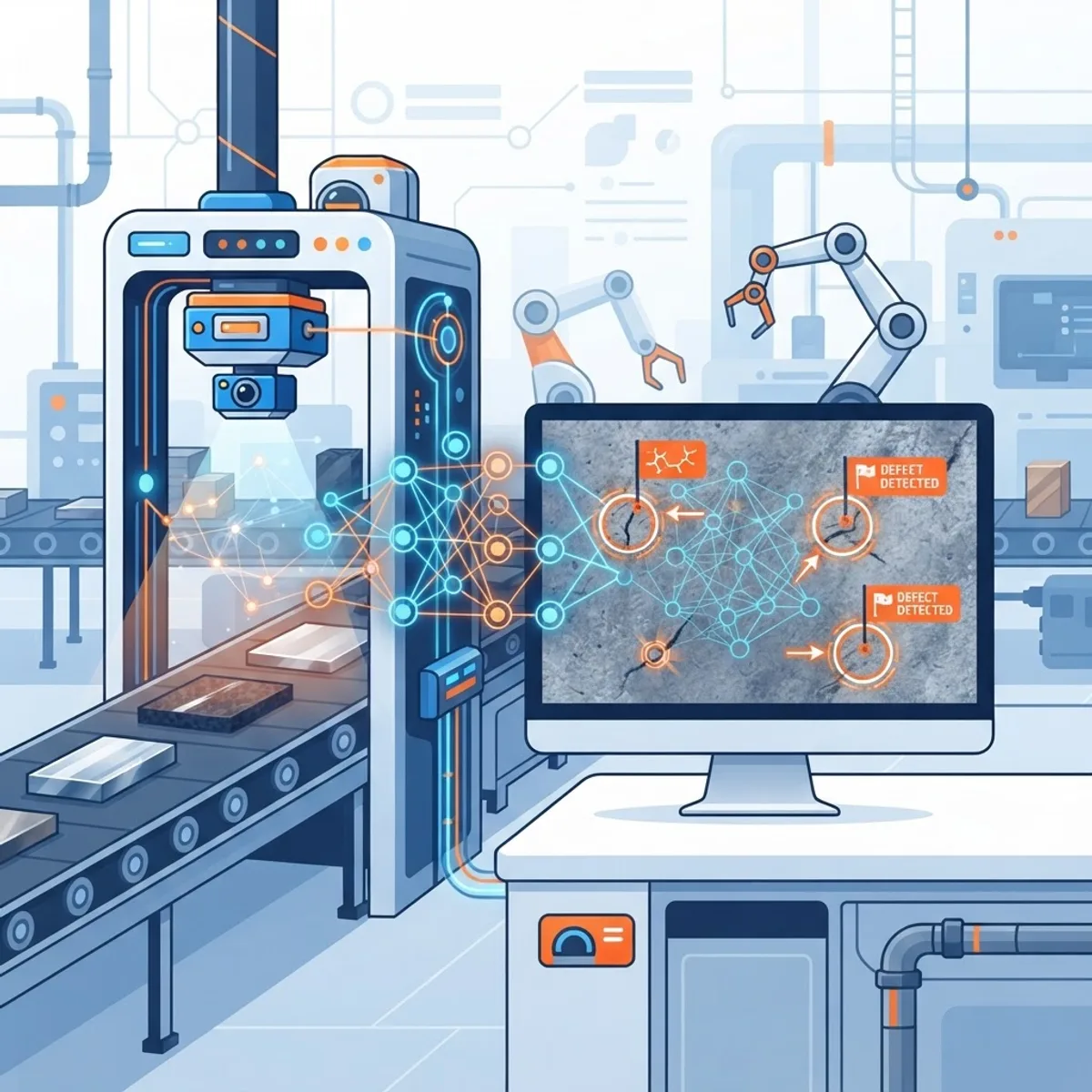 Machine learning detecting defects in material samples