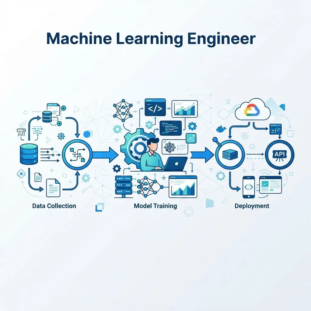 Machine learning engineer workflow pipeline from data to deployment