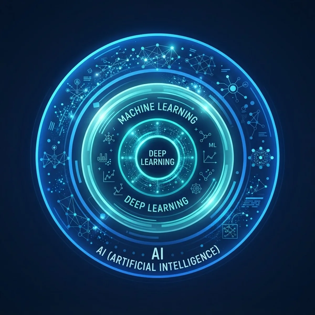 Nested circles showing AI, machine learning, and deep learning